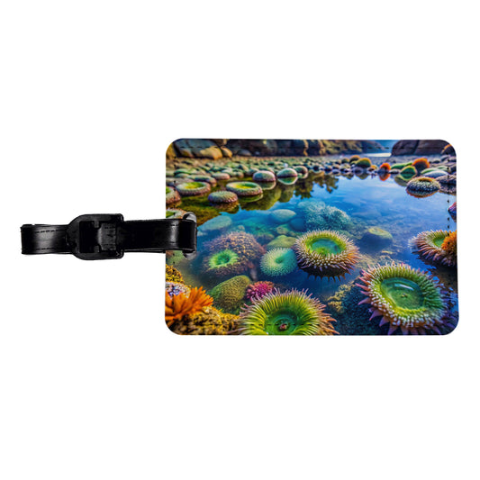 Colorful Ocean Beach Tide Pool Travel Faux Leather Luggage Tag
