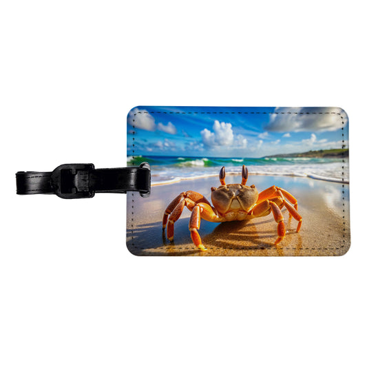 Crab On The Beach Travel Faux Leather Luggage Tag