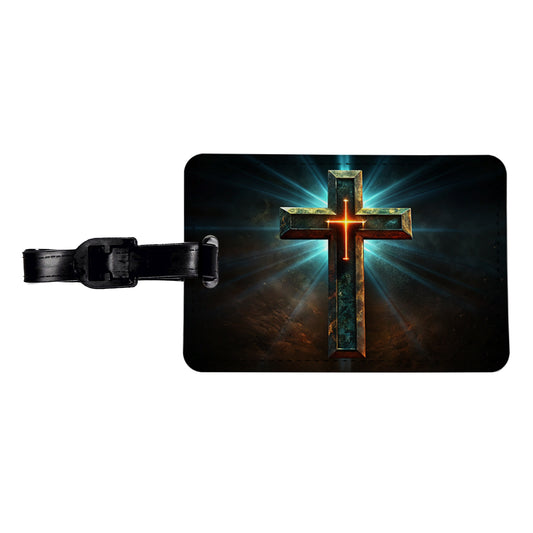 Cross On A Dark Background Religious Travel Faux Leather Luggage Tag