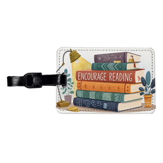 Encourage Reading Stack of Books Travel Faux Leather Luggage Tag