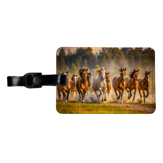 Galloping Horses on the Plain Travel Faux Leather Luggage Tag