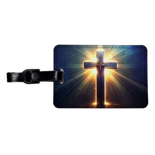 Glowing Religious Cross Travel Faux Leather Luggage Tag