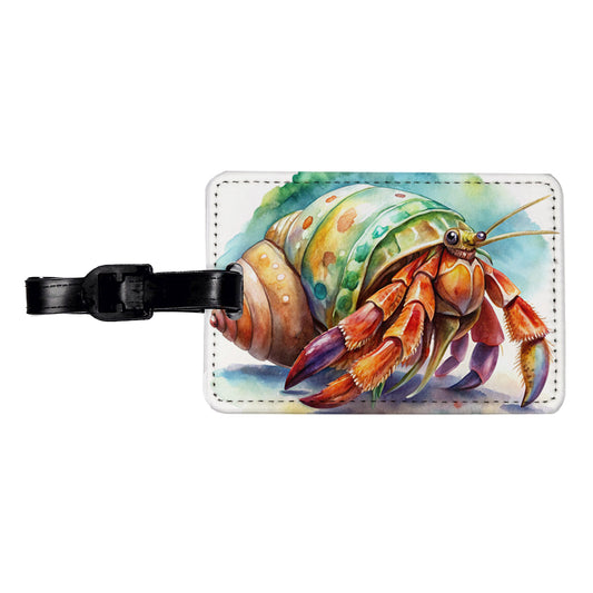 Hermit Crab Watercolor Travel Faux Leather Luggage Tag