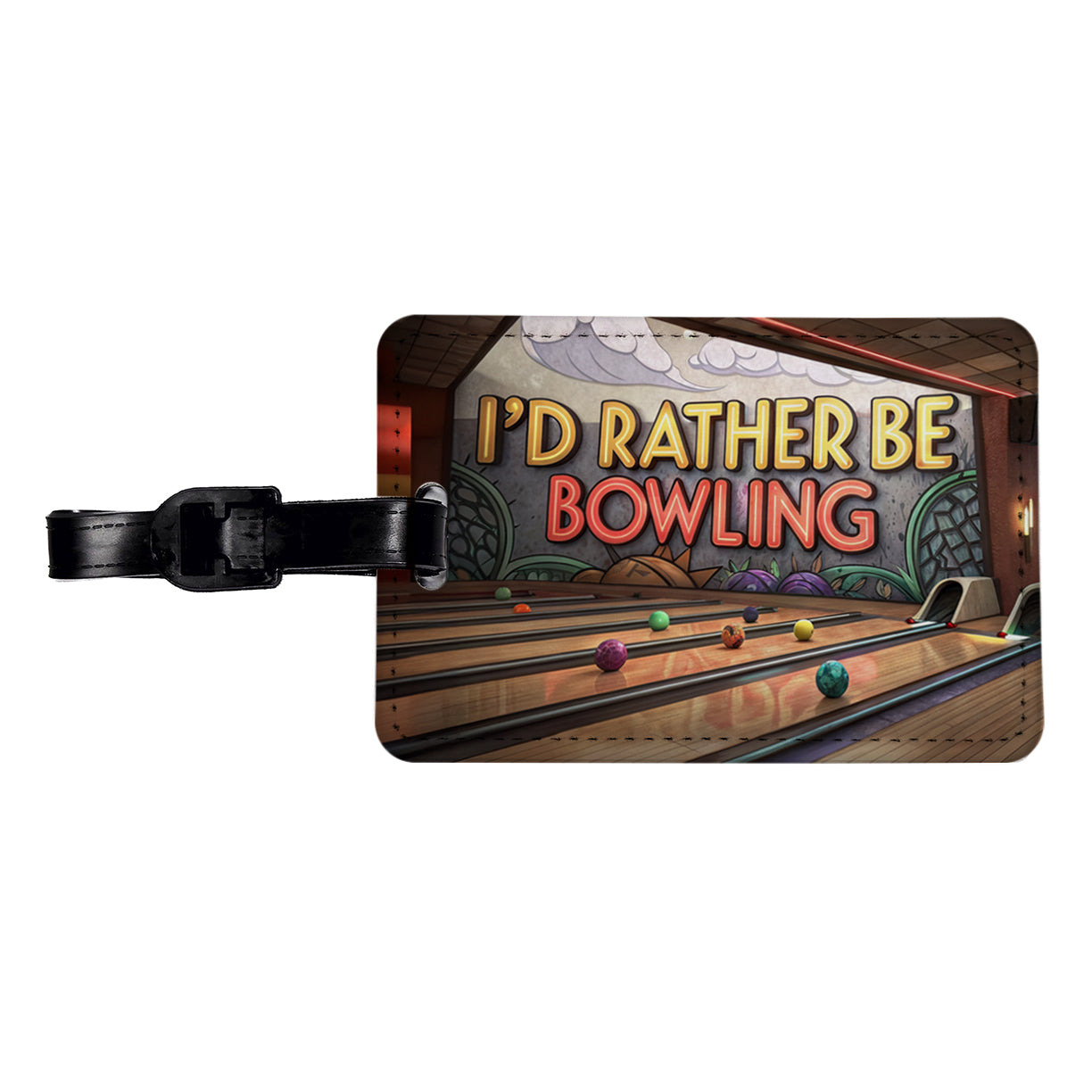 I'd Rather Be Bowling Alley Travel Faux Leather Luggage Tag