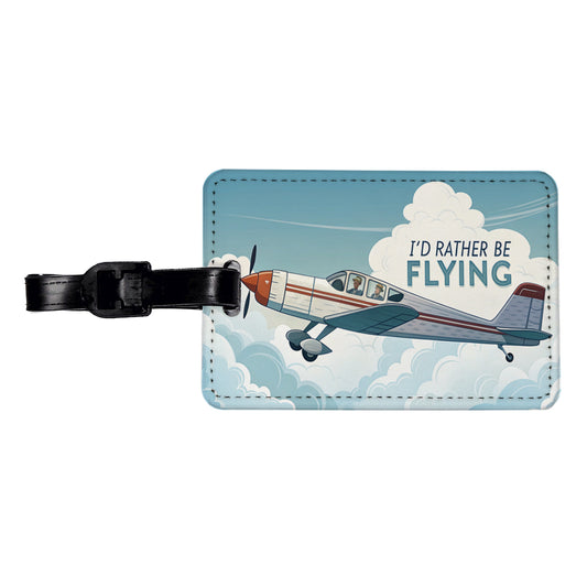 I'd Rather Be Flying Airplane Pilot Travel Faux Leather Luggage Tag