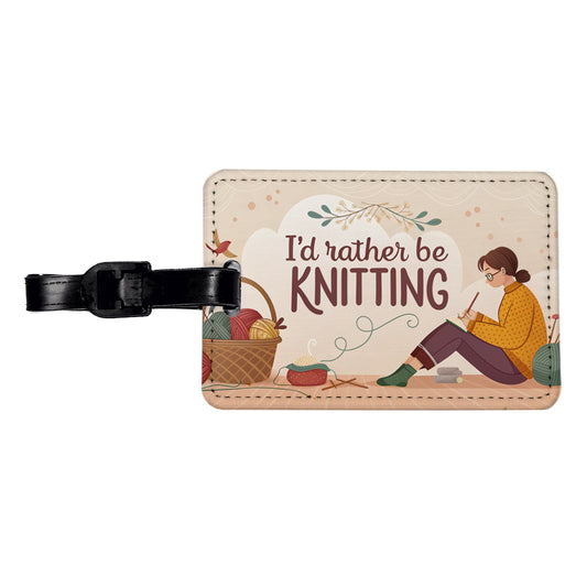 I'd Rather Be Knitting Basket of Yarn Travel Faux Leather Luggage Tag