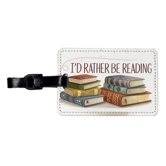 I'd Rather Be Reading Piles Of Books Design Travel Faux Leather Luggage Tag
