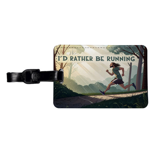 I'd Rather Be Running Man Jogging Travel Faux Leather Luggage Tag