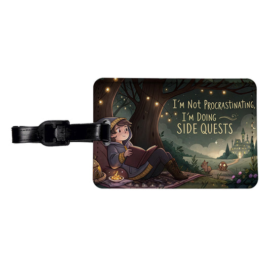 I'm Not Procrastinating Doing Side Quests Funny Fantasy Travel Faux Leather Luggage Tag