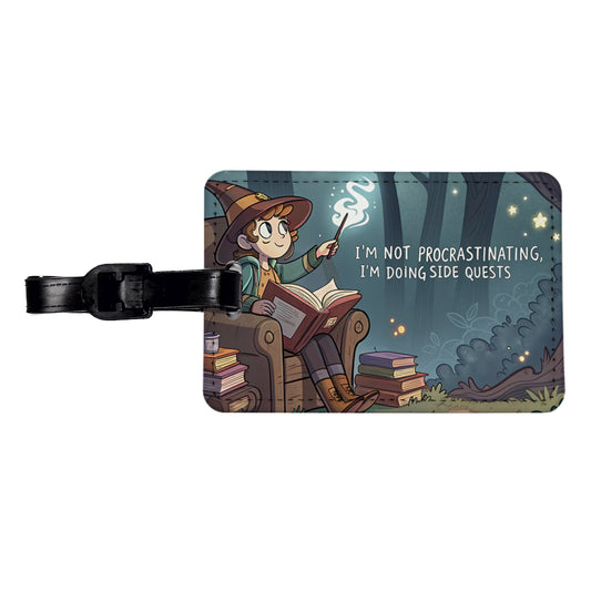 I'm Not Procrastinating Doing Side Quests Funny Witch Travel Faux Leather Luggage Tag