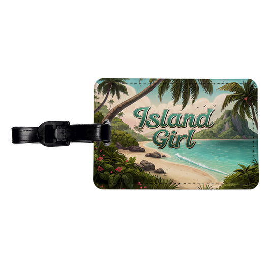 Island Girl Tropical Beach Palm Trees Travel Faux Leather Luggage Tag