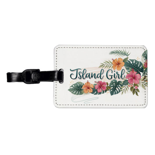 Island Girl Tropical Hibiscus Flowers Travel Faux Leather Luggage Tag