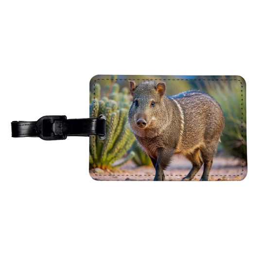 Javelina in Nature Travel Faux Leather Luggage Tag