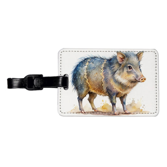 Javelina Watercolor Travel Faux Leather Luggage Tag