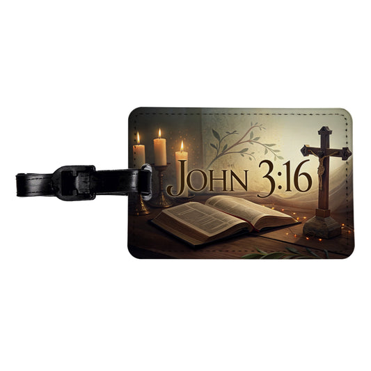 John 3-16 Bible Religious Verse Travel Faux Leather Luggage Tag