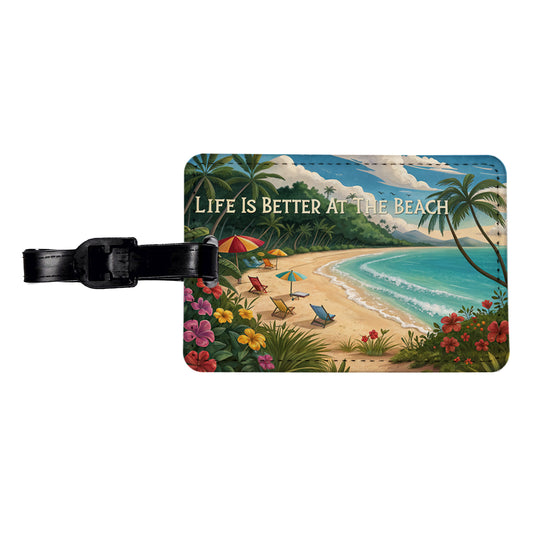 Life is Better At The Beach Tropical Travel Faux Leather Luggage Tag