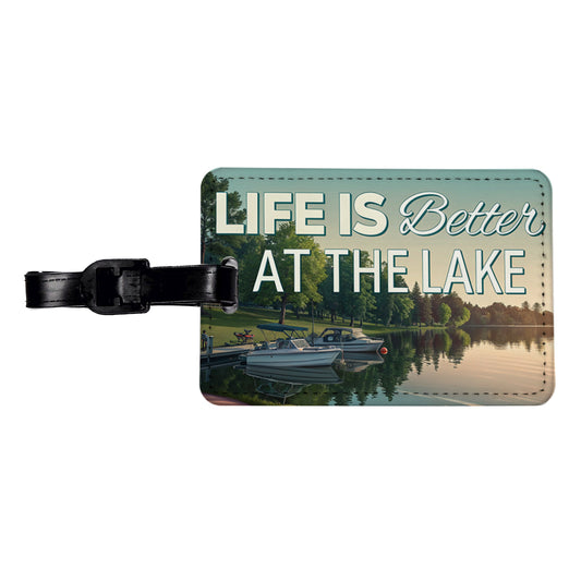Life is Better At The Lake Boats Travel Faux Leather Luggage Tag