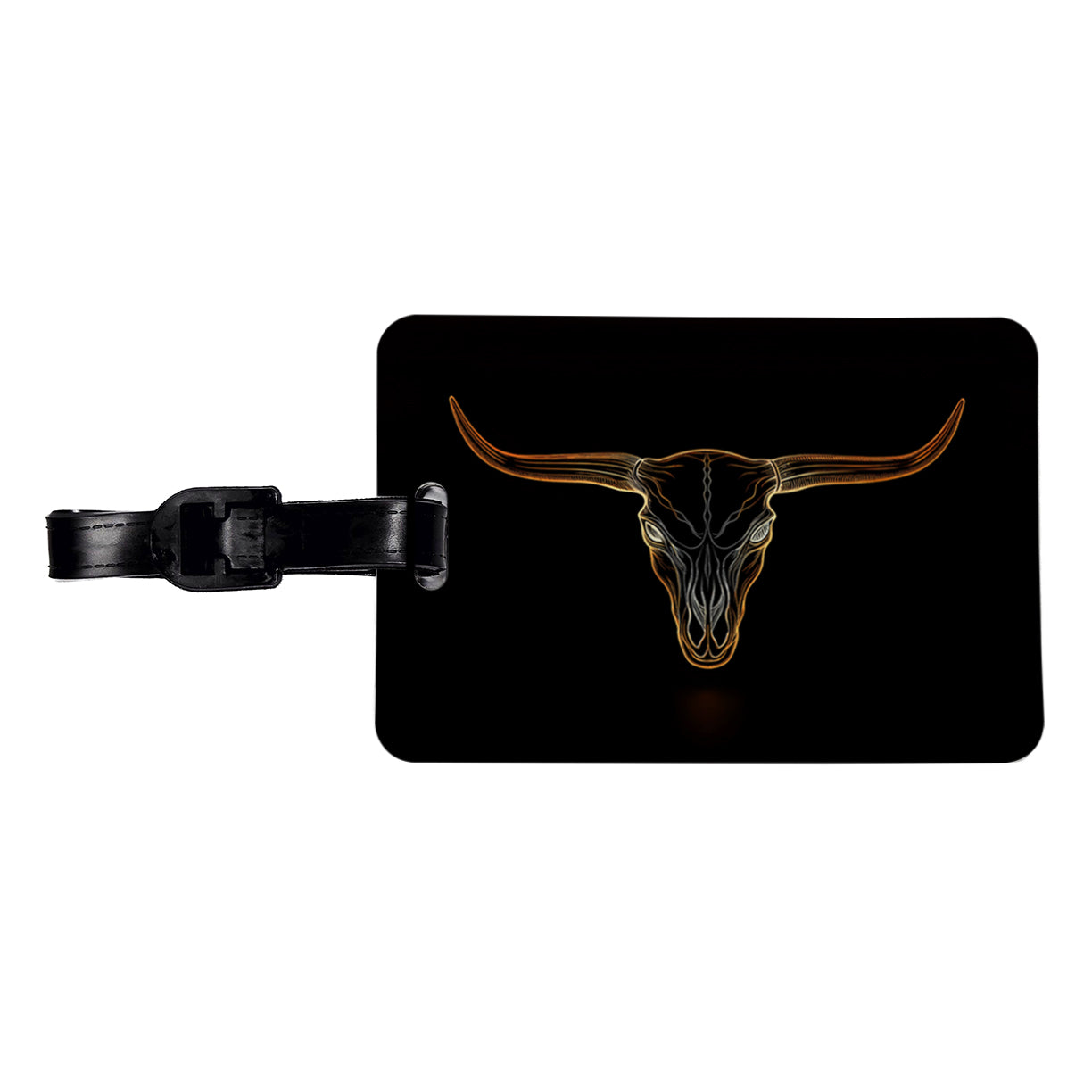 Longhorn Cattle Skull Outline Travel Faux Leather Luggage Tag