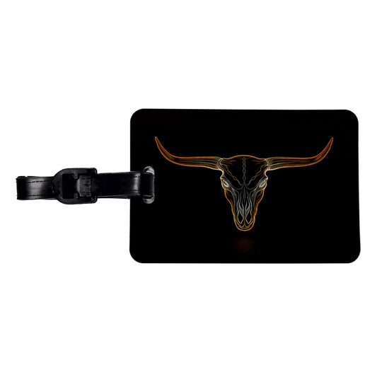 Longhorn Cattle Skull Outline Travel Faux Leather Luggage Tag