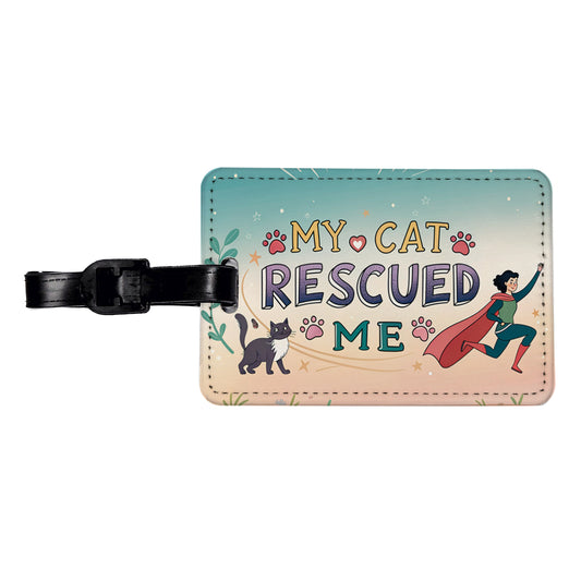 My Cat Rescued Me Pet Adoption Travel Faux Leather Luggage Tag