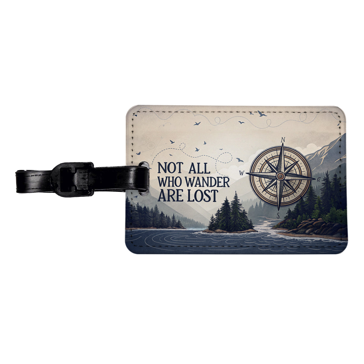 Not All Who Wander Are Lost Compass Hiking Travel Faux Leather Luggage Tag
