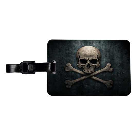 Pirate Skull and Crossbones Dark Rustic Travel Faux Leather Luggage Tag
