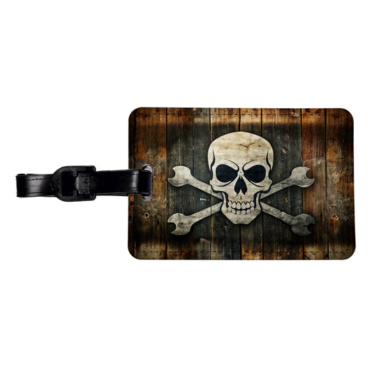 Pirate Skull And Crossbones Jolly Roger Rustic Planks Travel Faux Leather Luggage Tag