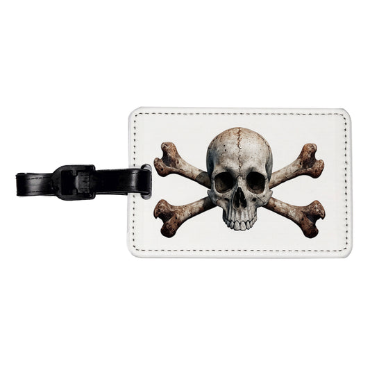 Pirate Skull And Crossbones on White Travel Faux Leather Luggage Tag