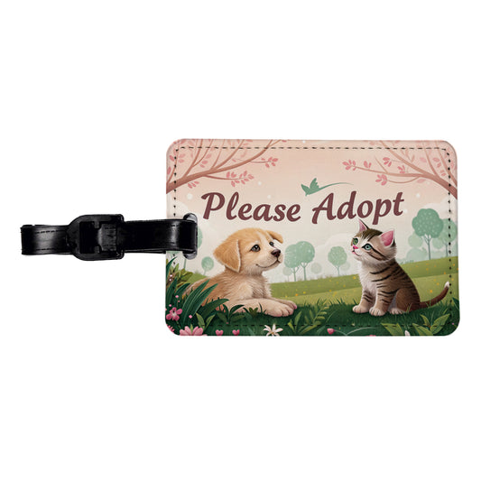 Please Adopt Animal Pet Dog Cat Rescue Travel Faux Leather Luggage Tag