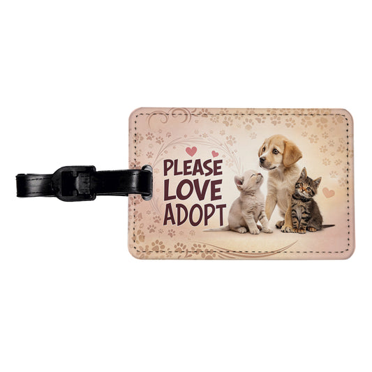 Please Love Adopt Animal Pet Rescue Adoption Travel Faux Leather Luggage Tag
