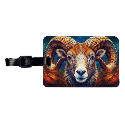 Ram Head Colorful Background Travel Faux Leather Luggage Tag