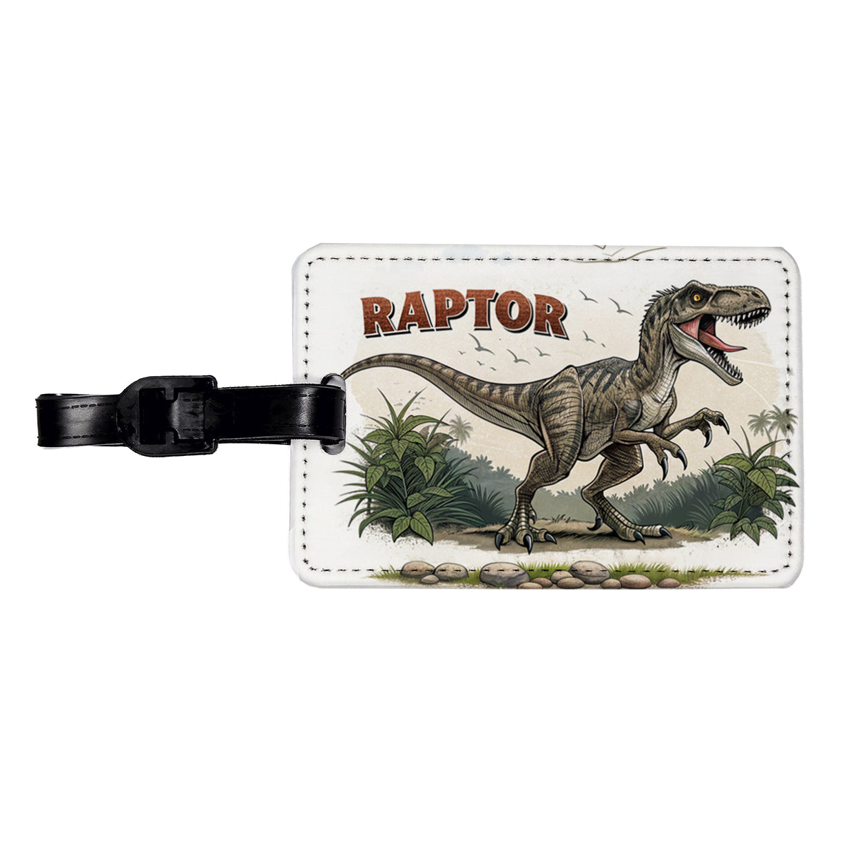 Raptor Dinosaur Cartoon Travel Faux Leather Luggage Tag