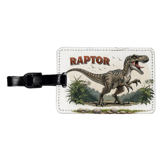 Raptor Dinosaur Cartoon Travel Faux Leather Luggage Tag