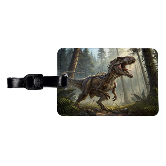 Raptor Dinosaur In Forest Travel Faux Leather Luggage Tag