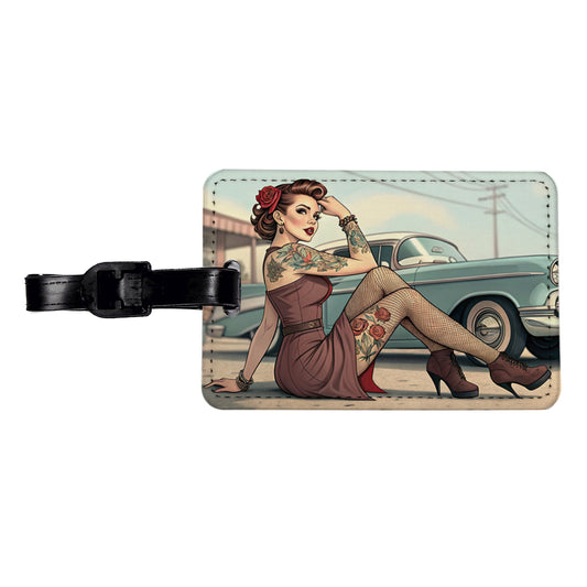Rockabilly Retro 50's Pin-Up Girl With Tattoos Travel Faux Leather Luggage Tag
