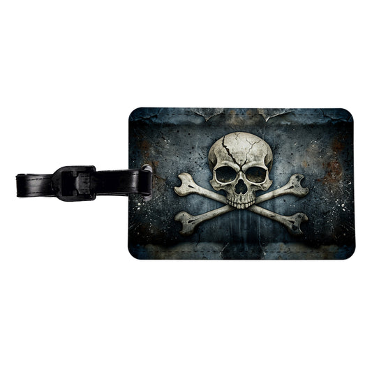 Rustic Skull And Crossbones Pirate Jolly Roger Travel Faux Leather Luggage Tag
