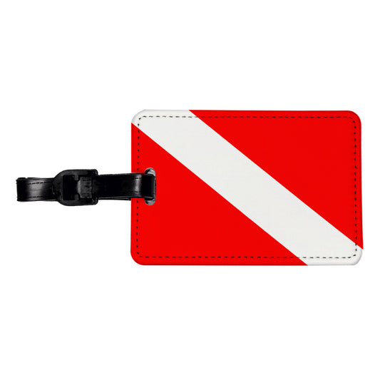 Scuba Diving Flag Red White Diver Down Travel Faux Leather Luggage Tag