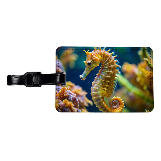 Seahorse in the Ocean Travel Faux Leather Luggage Tag