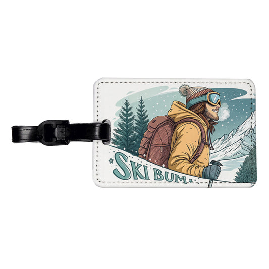 Ski Bum On The Mountain Travel Faux Leather Luggage Tag