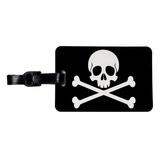 Skull And Crossbones Jolly Roger Pirate Flag Black And White Travel Faux Leather Luggage Tag