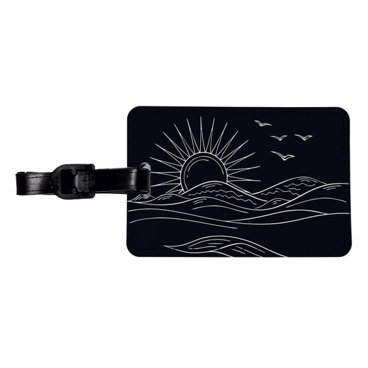 Sunrise And Ocean Wave Outline Illustration Travel Faux Leather Luggage Tag
