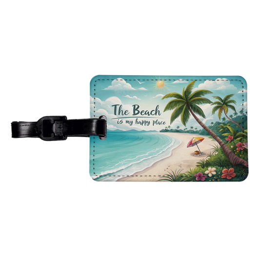 The Beach Is My Happy Place Tropical Travel Faux Leather Luggage Tag