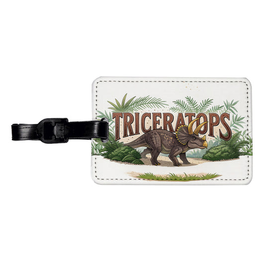 Triceratops Horned Dinosaur Cartoon Travel Faux Leather Luggage Tag