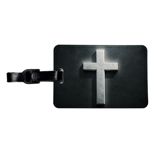 White Cross On Dark Background Religious Travel Faux Leather Luggage Tag