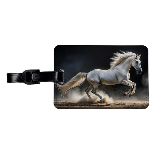 White Horse Galloping Travel Faux Leather Luggage Tag