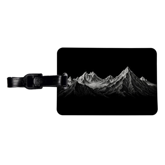 White Mountains On Black Outdoors Hiking Camping Travel Faux Leather Luggage Tag