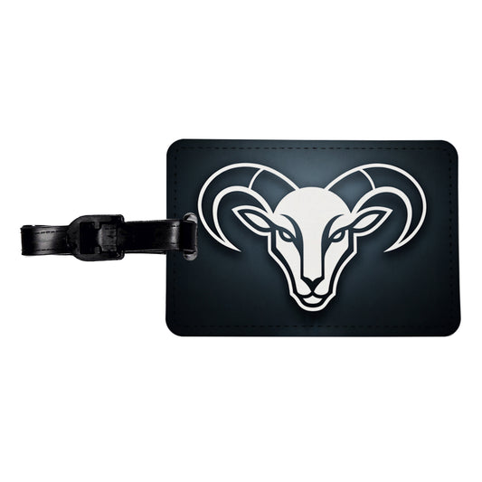 White Ram Head Illustration Outline Travel Faux Leather Luggage Tag