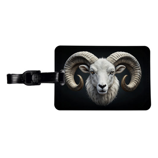 White Ram Head Travel Faux Leather Luggage Tag