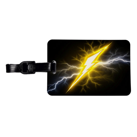 Yellow and White Lightning Bolt On Black Travel Faux Leather Luggage Tag