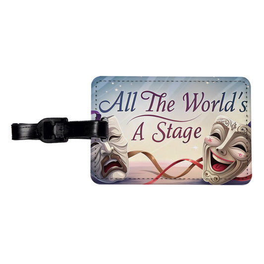 All The World's a Stage Theater Drama Masks Travel Faux Leather Luggage Tag
